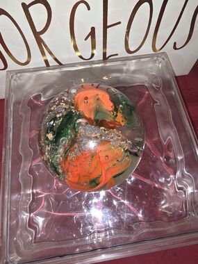 Decorative Glass Orb Accent - Orange & Green Swirls